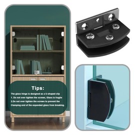 ECSiNG Pack of 4 Glass Hinges Zinc Alloy Glass Cabinet Door Hinges Gate Hinges Display Cabinet Hinges Accessories for Furniture Bookshelves Cabinets Black