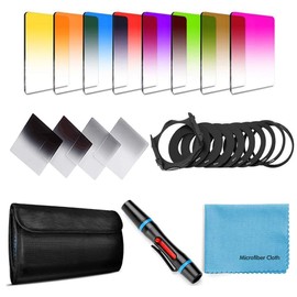 Fotover Square Filter Set 14 Pieces Graduated Filter ND Grey Filter Colour Filter Set for Cokin P Series with Adapter Rings (49-82 mm) Filter Holder Lens Cleaning Pen and Other Accessories for DSLR