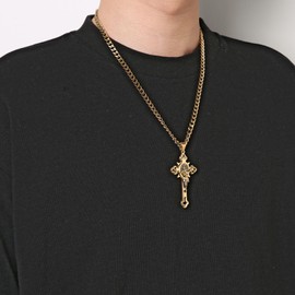 HZMAN Stainless Steel Saint St St. Benedict Crucifix Cross Pendants Necklace INRI (Large Gold)