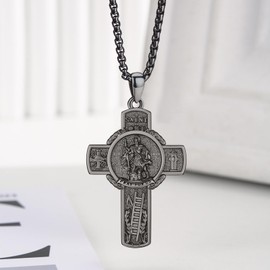 XIXLES Saint Florian Necklace for Firefighters 925 Sterling Silver St Florian Cross Pendant,Patron Saint of Fire Fighters Prayer Protection Jewelry for Men Dad Firemen
