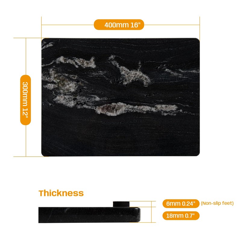 Adolif Natural Black Marble Pastry and Cutting Board, 12x16x0.7 Inch,