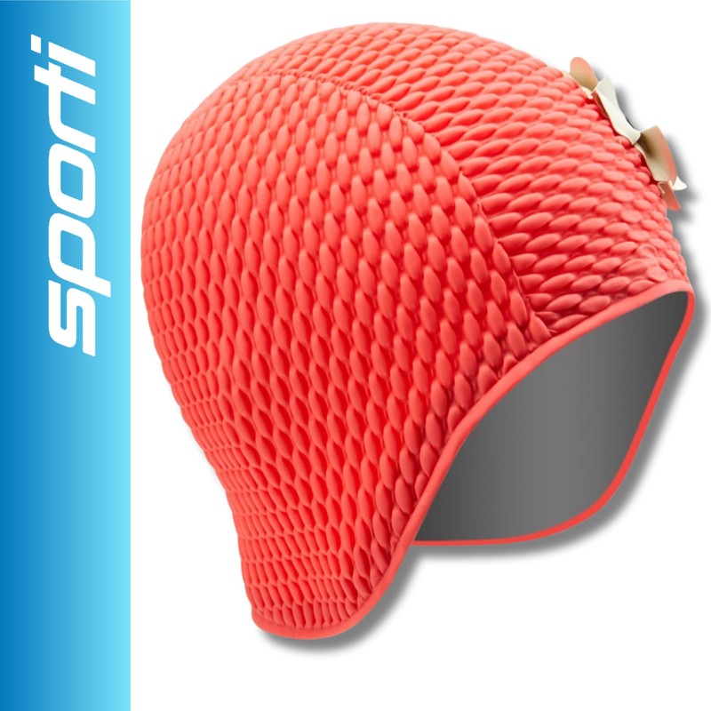 Sporti Floral Bubble Swim Cap - Pink/White/Black