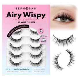 Bepholan False Eyelashes Natural Look Strip Lashes Fluffy Wispy Lashes Reusable Super Thin Clear Band & Soft Fake Lashes 7 Pairs（W08)