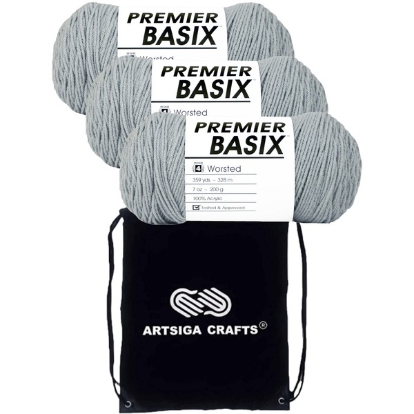Premier Yarns Basix Light Gray 1115-02 (3-Skeins - Same Dye