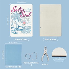 SUPERDANT Summer Beach Greeting Card Organizer Salty Soul Card Keeper Binder Sunny Ocean Cards Keepsake Album 2-Rings Birthday Storage for Wedding Holiday Anniversary with Punch and 20 Pockets