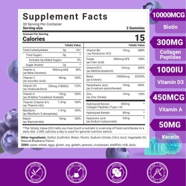 Sugar Free Biotin Gummies, Biotin Collagen Gummy with Keratin for Hair Skin Nails, Biotin Supplement for Women & Men