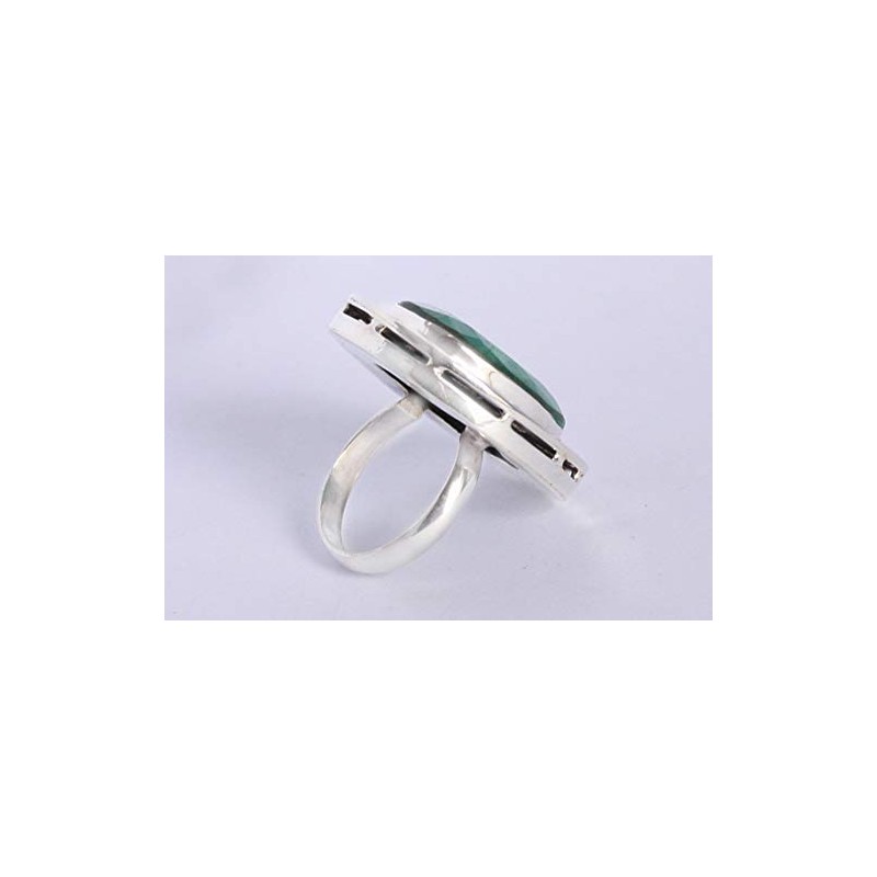 Natural Emerald Gemstone 925 Sterling Silver Bezel Setting Statement Ring
