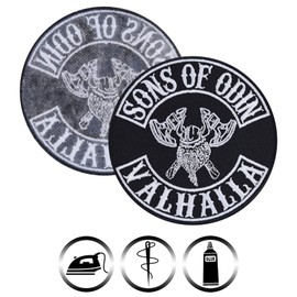 Sons of Odin Valhalla - Embroidered Iron on Patches for Bikers, Motorcycle Riders, Vikings Warrior Fans | Sew on or Iron on Applique Vikings Patches for Jean, Jackets, Motorcycle Case 3.54X3.54 in