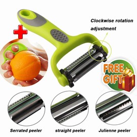 Peeler For Kitchen Multifunction Peelers 2-in-1,Julienne Peeler+Serrated Peeler,Apple Peeler Vegetable Peeler Carrot Potato Fruit Slicer Anti-slip (Green)