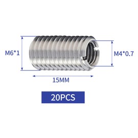 NIYATA Pack of 20 Thread Insert M6 to M4 15 mm, Stainless Steel Thread Insert Screws, Metric Threaded Sleeve M4X6M for Repair, Internal Thread, for Automotive, Steam Turbines, Mechanical Devices