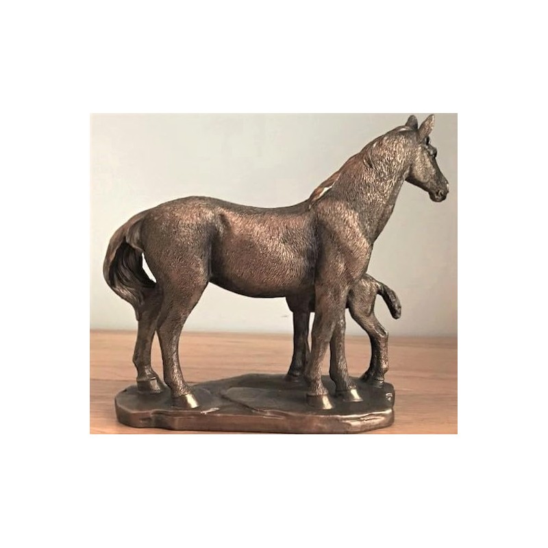 LEONARDO Horse Mare & Foal figurine aged bronze effect, Bronzed