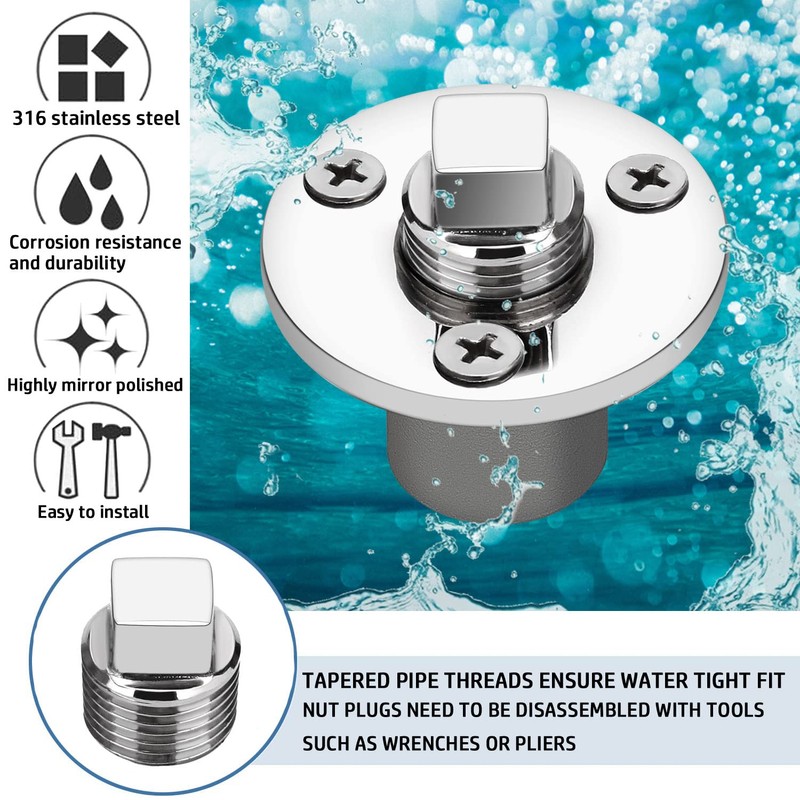 YUSOVE Garboard Drain Plug Kit,Marine 316 Stainless Steel Drain Plug