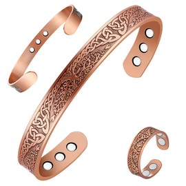 Vicmag Copper Magnetic Bracelet for Women Men 3500 Gauss Magnets Brazaletes 100% Solid Pure Copper Jewelry Cuff Bangles Adjustable Size Ring with Gift Box (Copper Life of Tree)
