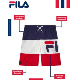 Fila Boys Swim Trunks - Breathable Lightweight Boys Swim Shorts with Drawstrings - Active Shorts Swimwear (Sizes: S-XL), Size 18-20, Navy