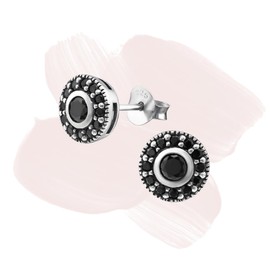 Laimons Women's Stud Earrings Round Shiny Zirconia Black 925 Sterling Silver, Silver, Cubic Zirconia