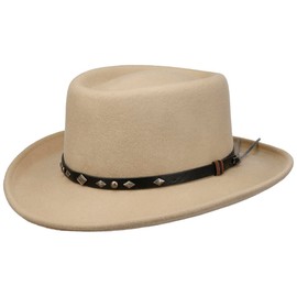 Conner Brookesmith Gambler Wool Felt Hat Western Hat Outdoor Hat with Leather Strap, beige