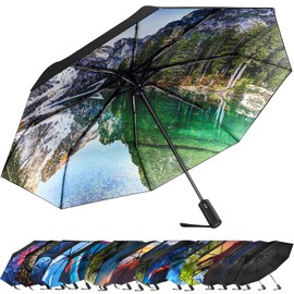 ZUOYOUZ Travel Umbrella Printed with Nature Elements Sun Protection Portable Compact Umbrella, Alpine