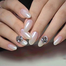 BISHENGYF 2 Pearl Chrome Nail Powder, White Pearl Chrome Nail Powder, Pearl Shimmer Effect Chrome Pigment Powder for Nails, Glazed Doughnut Glitter Powder Nails and Chrome Nails