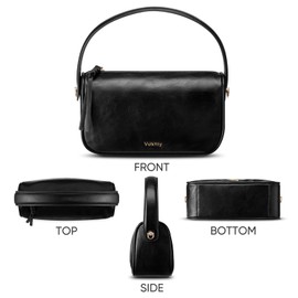 Vulkitty Small Handbag for Women Vegan Leather Top Handle Bag with a Wide Strap for Shoulder or Crossbody Wear, Black