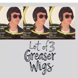 Kangaroo Adult 50's Black Greaser Wig Sideburns Costume Accessory Lot of 3