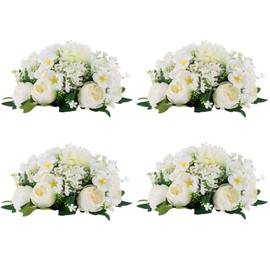 Centros de mesa de bolas de flores para mesas: 4 piezas de flores blancas para centros de mesa, arreglos florales, centro de mesa para bodas, fiestas, celebraciones y hogar
