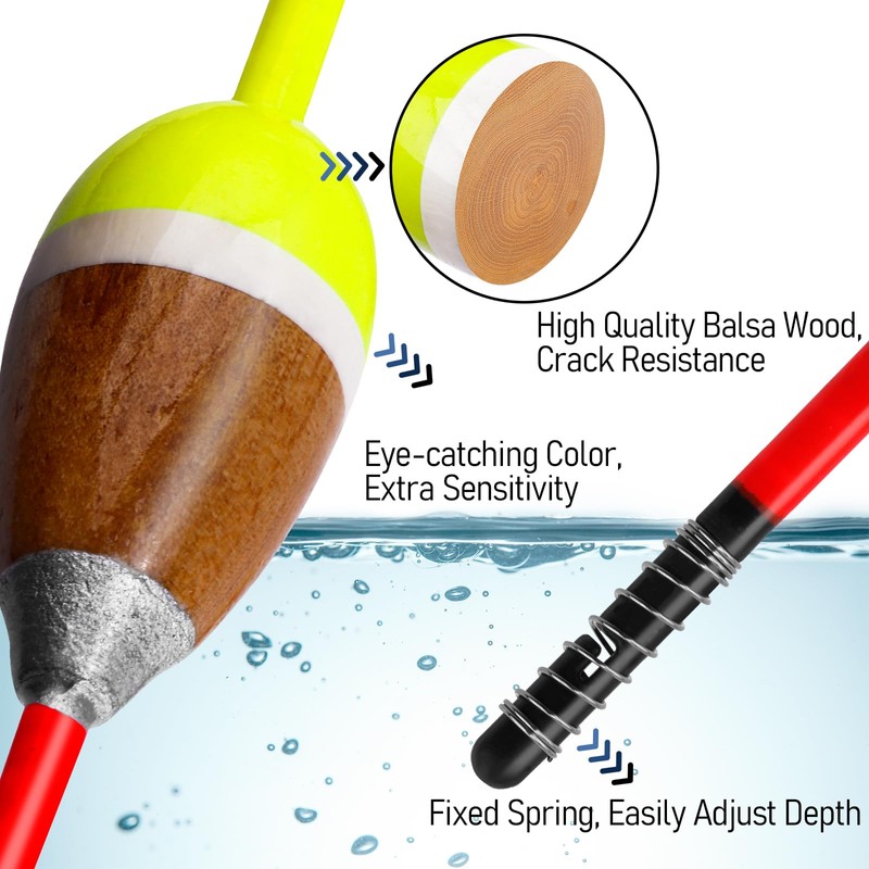 Dr.Fish 5 Pack Fishing Bobber Weighted Balsa Spring Float Cylinder