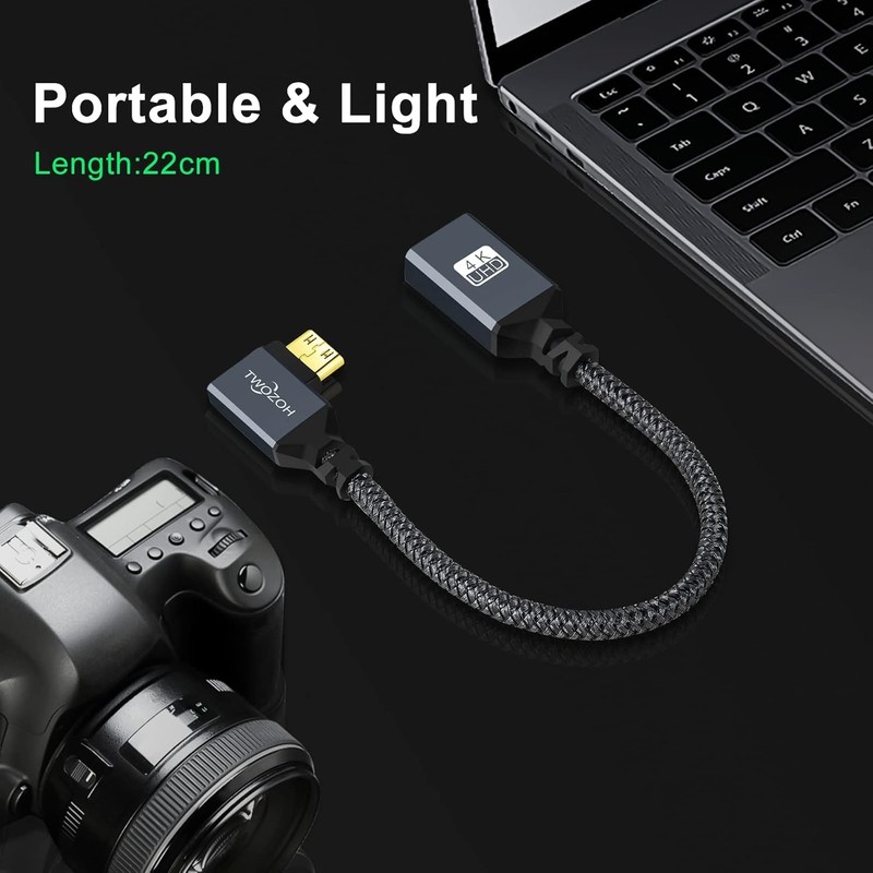 Twozoh 90 Left Angle Mini HDMI to HDMI Adapter Cable