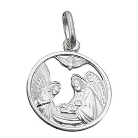 Kettenanhänger Anhänger für Halskette Religiös Unisex Maria und Josef 925 Silber Durchmesser 15 mm inkl. kleiner Schmuckbox