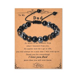 Fathers Day Birthday Gifts for Dad Daddy Black Beads Bracelet for Men Thank You Dad Father Gift from Daughter Son Best Dad Papa Ever Gifts for Bonus Dad Father In Law Gift Tiger Eye Bracelet