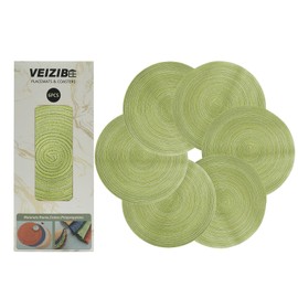 VEIZIBEE Braided Placemats, Set of 6 38 cm, Washable, Non-Slip, Round Placemats for Kitchen, Dining Table, European Style, Round Interiors, Handwoven Fabric Table Mats by (Green, 38 cm)