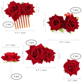 DRESHOW Rose Flower Hair Clip Rose Hairpin Flower Brooch Bridal Headpiece Wedding Hair Accessories for Women