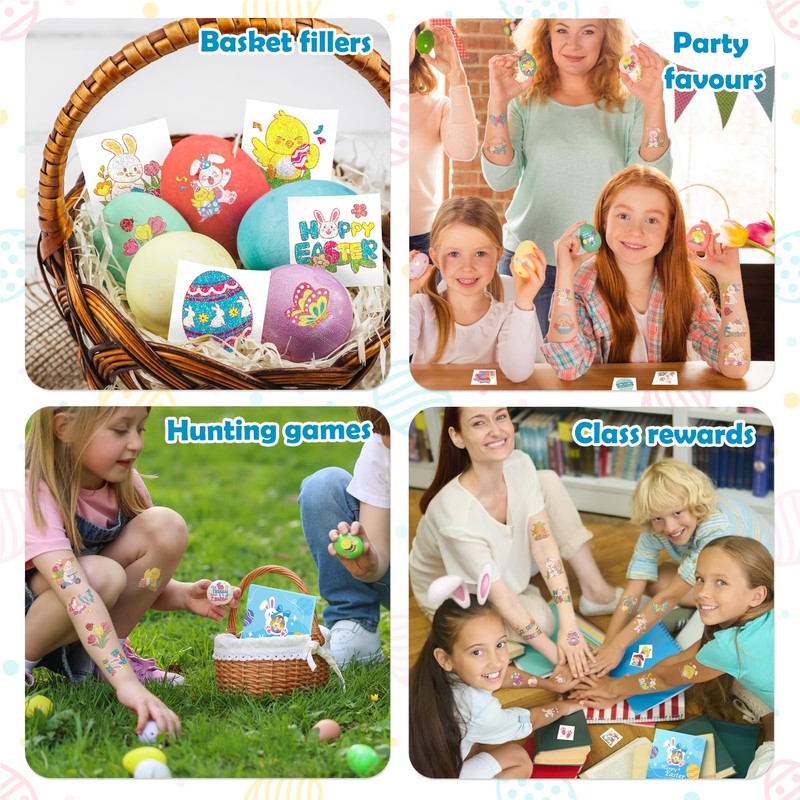 Leesgel Children's Easter Tattoos, Pack of 408 Easter Glitter Tattoos