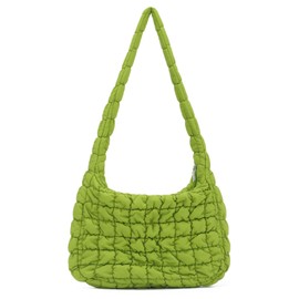 SUTUKU Large Puffer Tote Bag for Women Cute Quilted Purse Crossbody Puffy Handbag Cotton Padded Shoulder Bag, Green
