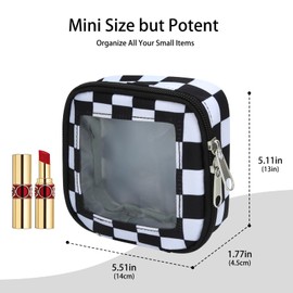 DOB SECHS Mini Clear Makeup Bag 5.1'' x 5.1'' Small Checkered Cosmetic Bags for Purse Cute Make-up Pouch with Dual Zipper, Tiny Toiletry Bag Lipstick Organizer Case Travel Essentials Storage Pouches