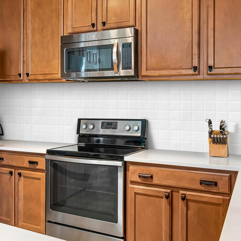 DEWOO Square White Peel and Stick Backsplash Tiles Self Adhesive