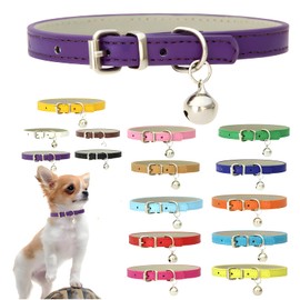 Purple XXS Cat Collar with Bells PU Leather XXS Dog Collar with Bell for Puppy Adjustable Basic Boys Girls Kitten Collars for XXsmal XS XSmall Tiny Little Extra Small Breed Pets