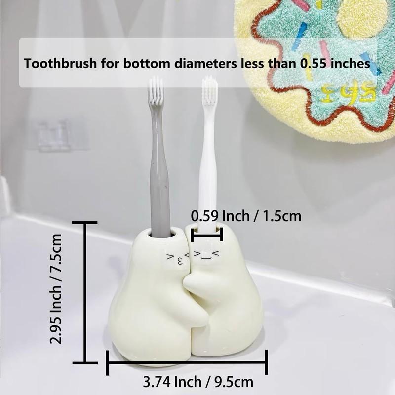 Ceramic Toothbrush Holder for Bathroom, Set of 2 Cute Tooth