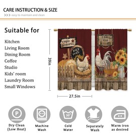 CINEKER - Cortinas de cocina de gallo rústico para el baño, cortinas de tratamiento de ventana, cortinas de girasol, clásico, café, recámara pequeño, cortinas cortas, 2 paneles de 27.5 x 39 pulgadas