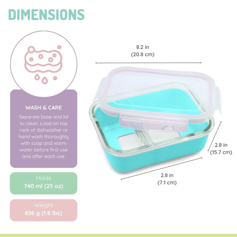 melii Glass Bento Box with Silicone Sleeve, Resistant Borosilicate, Airtight