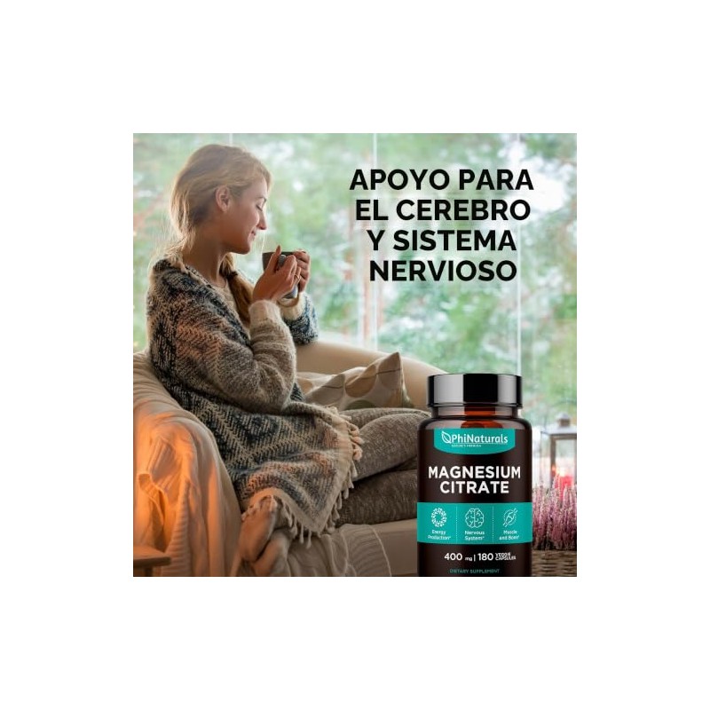 Citrato de Magnesio 400 mg 180 cápsulas por Phi Naturals