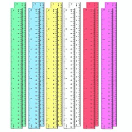 Plastic Ruler, 12 Pieces, 30 cm Transparent Ruler, Colourful Transparent Ruler with Centimetres and Inches for Children, School, Classroom, Office and Home