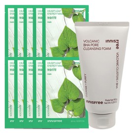 (10 sheets) Innisfree Energy Mask Houttuynia cordata + Volcanic Pore Baja Cleansing Foam 150g / (10매)이니스프리 에너지 마스크 어성초+화산송이 모공 바하 클렌징 폼150g