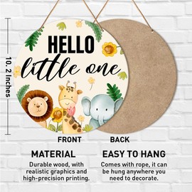 Muktoujaumai Nursery Wall Decor, Woodland Nursery Hanging Sign Decor Safari Kids Room Wall Decoration Jungle Wood Sign for Baby Bedroom, Playroom, Toddler Room, Toy Room, Hello Little One