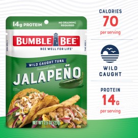 Bumble Bee Jalapeño Seasoned Tuna, 2.5 oz Pouches (Pack of 12) - Ready to Eat - Wild Caught Tuna Pouch - 14g Protein per Serving - Gluten Free
