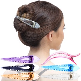 RC ROCHE ORNAMENT 6 Pcs Womens Hair Clip Professional Styling Sectioning Inner Teeth Curve Durable Alligator Duck Bill Jaw Strong Secure Grip Salon, Medium Transparent Multicolor