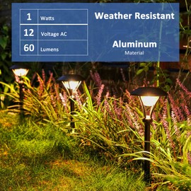 Low Voltage Pathway Lights 12V AC Landscape Lighting Kit 6PK Path Lights 1W LED Outdoor Hardwired 60 Lumen 3000K Warm White Walkway Lights with Connectors and Stakes