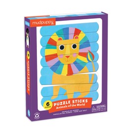 Mudpuppy Animals of The World Puzzle Sticks, 24 Double-Sided Sticks Create 6 Different Puzzles – Unique Animal Puzzles for Kids Ages 3-6 – Puzzle Tray and Drawer Box Included, Multicolor