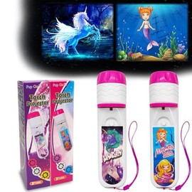 Pup Go 2 Pack Mermaid & Unicorn Torch with Projector, 6 Disks and 48 Pictures, Fairy Unicorn Toy for Girls, Cool Educational Science Kits for Children from 3 4 5 6 7 Years