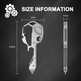 Ruiyuan 24-in-1 Multitool Key Tool Portable Multi Key Shaped Tool Stainless Steel Key Chain Tool Pocket Keychain Hand Tool Outdoor Camping Key Ring with Bottle Opener Box Cutter Mini Wrench (Silver)