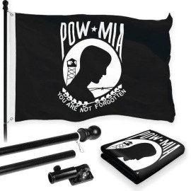 G128 Combo Pack: 6 Feet Tangle Free Spinning Flagpole (Black) POW MIA Flag 3x5